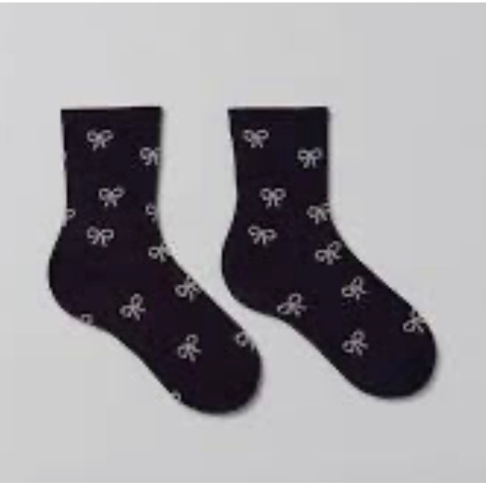Urban Outfitters Women Black Bow Print Crew Socks Coquette One Size NWT